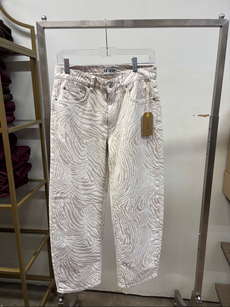 Le Jean Women's Cream Zebra Wide Leg Jeans